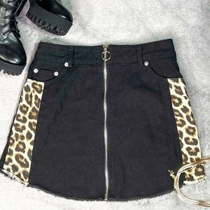 Forever 21 Black Jean Skirt Cheetah Print